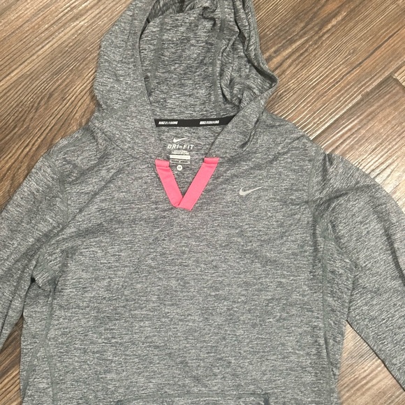 Nike Dri Fit Women's Heather Gray Hoodie with Pink Accents - Picture 3 of 12